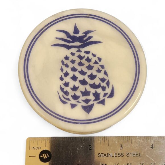 Vintage Italian Alabaster Blue Pineapple Hinged Trinket Box 3.5" Hand Carved - Picture 2 of 8